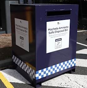 A machete bin outside a Melbourne police station.