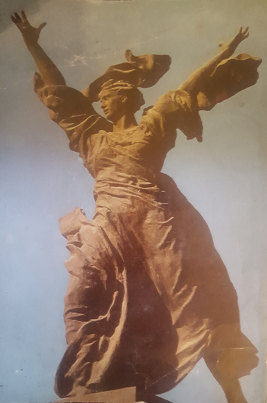 The original Call to Peace monument by Valentin Topuridze, 1948, which stood on the roof of Chiatura town theatre in Georgia.