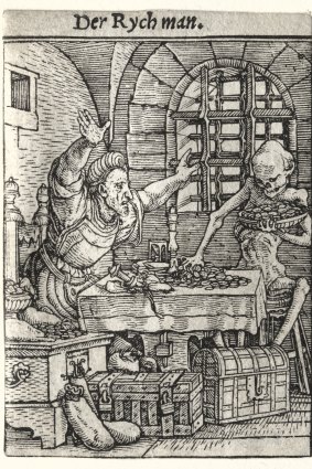 The Miser from Hans Holbein's woodcut series Dance of Death