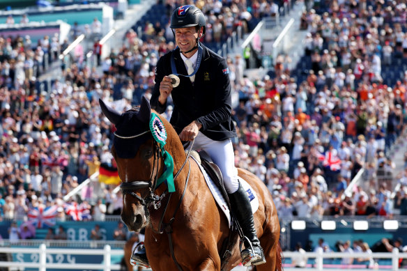 Chris Burton after winning individual silver at the 2024 Olympics in Paris.