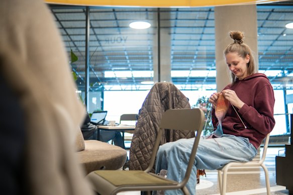 Knitting while in the airport or on a plane is a new trend.