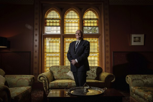 Former ANZ employee Ian Davies in what was once his office on the second floor of the Gothic Bank on 338 Collins Street. 