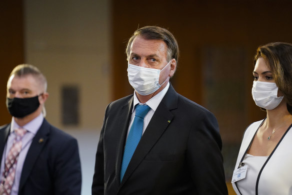 Brazil President Jair Bolsonaro leaves United Nations headquarters after his address.