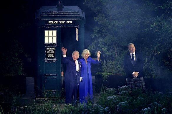 Yes! It is! Charles and Queen Camilla have arrived, in a vehicle fit for royalty – the TARDIS from Doctor Who. 