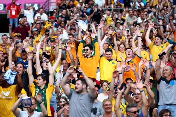 Australian fans at the Stade de France in Paris for the Wallabies’ win over Georgia.