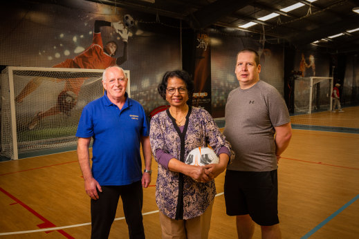 Having a ball: Gerry Fay, Margaret Samuel and Mick Trim from the Whittlesea U3A Walking Football program.