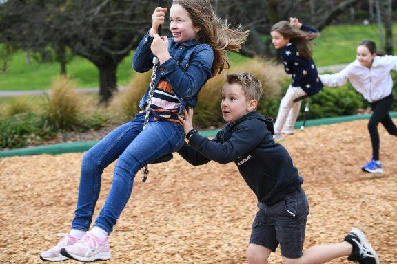 Children enjoying exercise time at Box Hill Gardens.