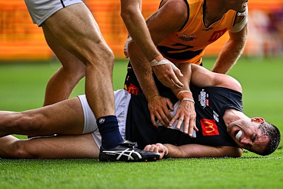 Jacob Weitering’s State of Origin game ended in injury.