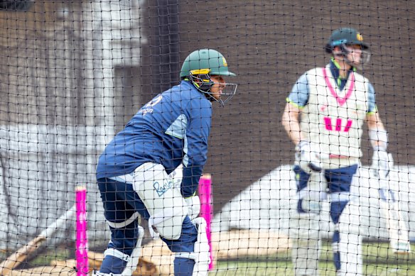 Usman Khawaja in the SCG nets on Thursday. 