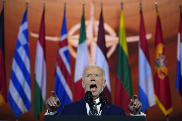 President Joe Biden delivers a NATO summit welcome speech.