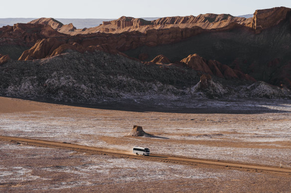South America by bus: passing through Chile’s Atacama desert.