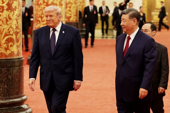 Trump and Xi arriving for Thursday’s state banquet in the Great Hall.