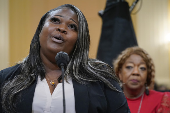 Wandrea “Shaye” Moss, a former Georgia election worker, testifies as her mother Ruby Freeman listens at right, to the House select committee investigating the January 6 attack on the US Capitol.