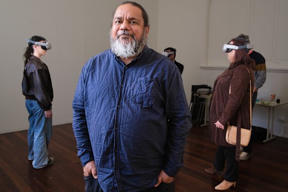 Michael Jalaru Torres at PICA with his AR work Nagula Girradiny Oceans of the Moon.