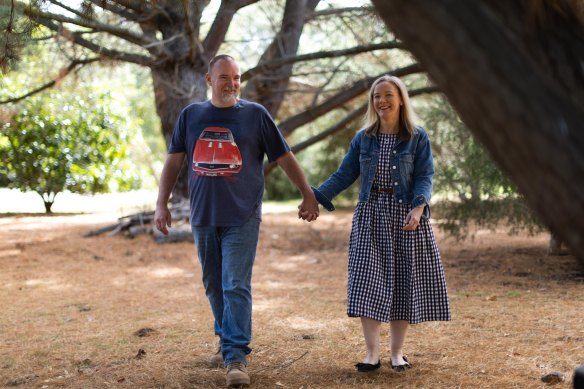 Mick Smith with wife Julie, who at times feared her husband had acquired a permanent disability.