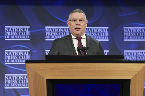 Minister Murray Watt speaking at the National Press Club of Australia on Wednesday.