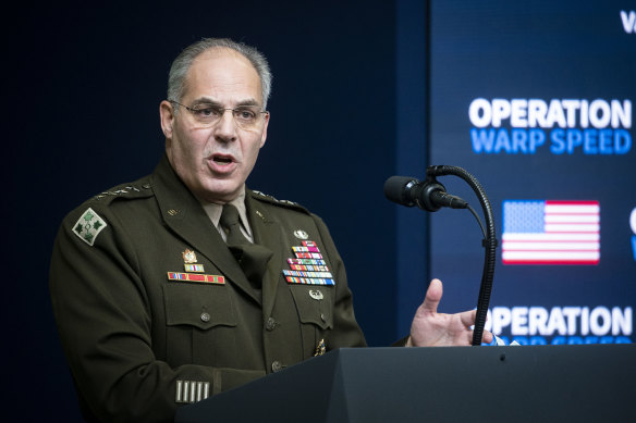 General Gustave Perna, chief operating officer for the Defence Department's Project Warp Speed, speaks during an Operation Warp Speed vaccine summit at the White House on December 8.