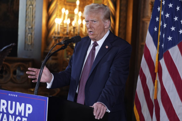 President-elect Donald Trump speaks during a news conference at Mar-a-Lago on Tuesday.
