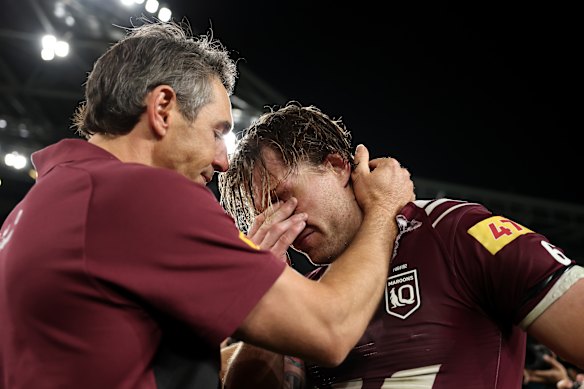 Billy Slater and Cameron Munster after Wednesday night’s win.