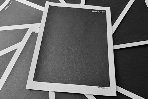 Pages from a totally redacted New York grand jury file into Jeffrey Epstein and Ghislaine Maxwell.