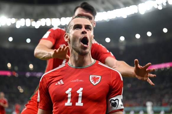 Gareth Bale celebrates his penalty against USA.