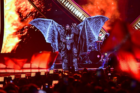 Eurovision’s 70th anniversary celebration brought Finland’s Lordi back to the stage in all their monster glory.