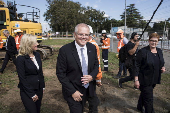 Prime Scott Morrison visits the Mulgoa Road Corridor with Foreign Affairs Minister Marise Payne and candidate for Lindsay Melissa McIntosh on April 12, 2019.