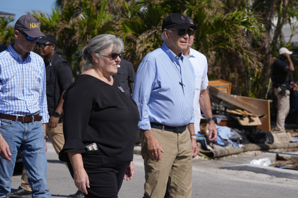 President Joe Biden tours areas affected by Hurricane Milton in Florida.