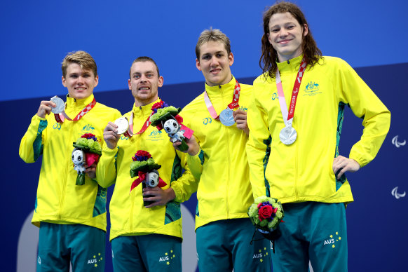 Silver medallists Timothy Hodge, Timothy Disken, William Martin and Ben Popham.