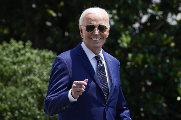 US President Joe Biden walks to Marine One on the South Lawn of the White House in Washington on Monday.