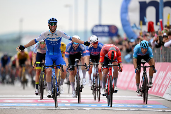 Michael Matthews celebrates at the Giro earlier in May. 