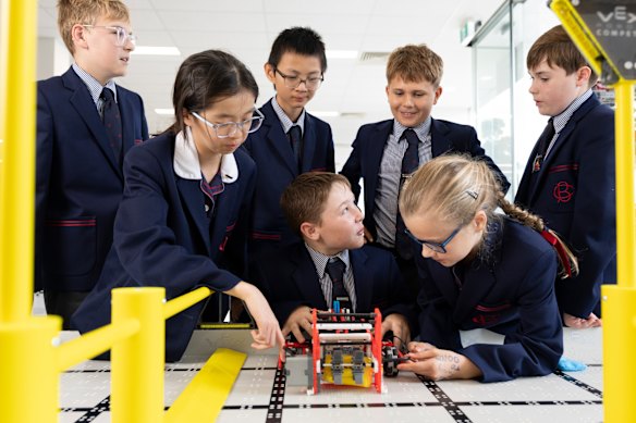 Barker College students in robotics course.