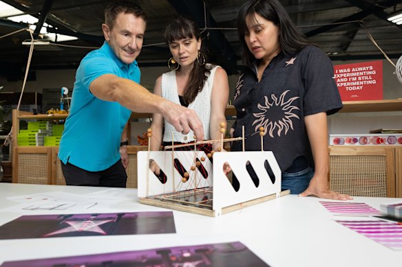 Adela Lines and Simone Chua from Amigo & Amigo, the creators of Pendulum, with Vivid artistic director Brett Sheehy. 