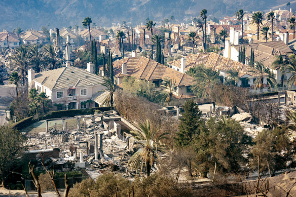 Burnt houses in the Palisades on Friday.