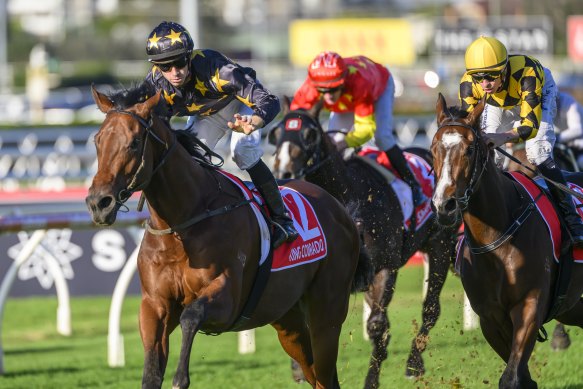 Jason Collett drives King Colorado away to win the JJ Atkins at Eagle Farm in June.