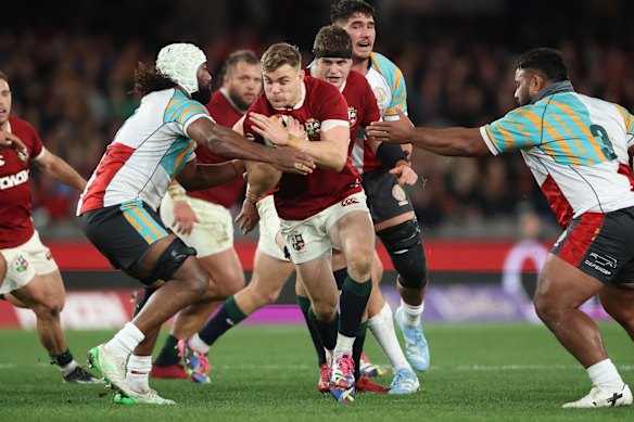 Garry Ringrose of the British & Irish Lions charges upfield.