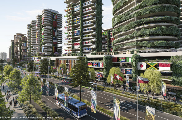 An artist’s impression of an athletes’ village at Hamilton.
