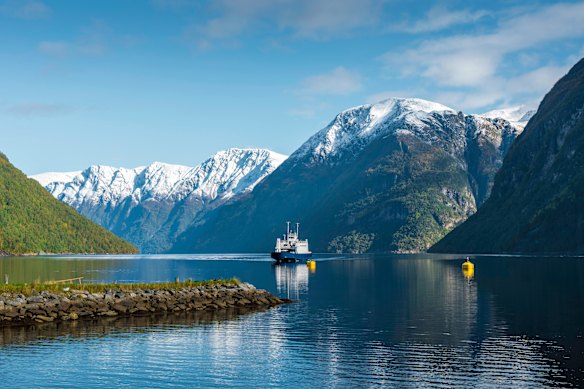 Norway’s Sognefjord scenic ferry, also known as “King of the Fjords” sails the city of Bergen and famous towns like Flam.