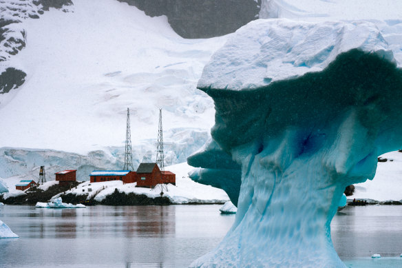 Isolated life: An iceberg drifts past Argentina's Brown Station in Antarctica. 