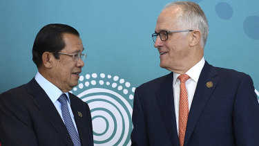 Prime Minister Malcolm Turnbull with Cambodian Prime Minister Hun Sen in Sydney last week.