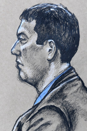 A drawing of Brenden Bennetts during his appearance in Supreme Court.
