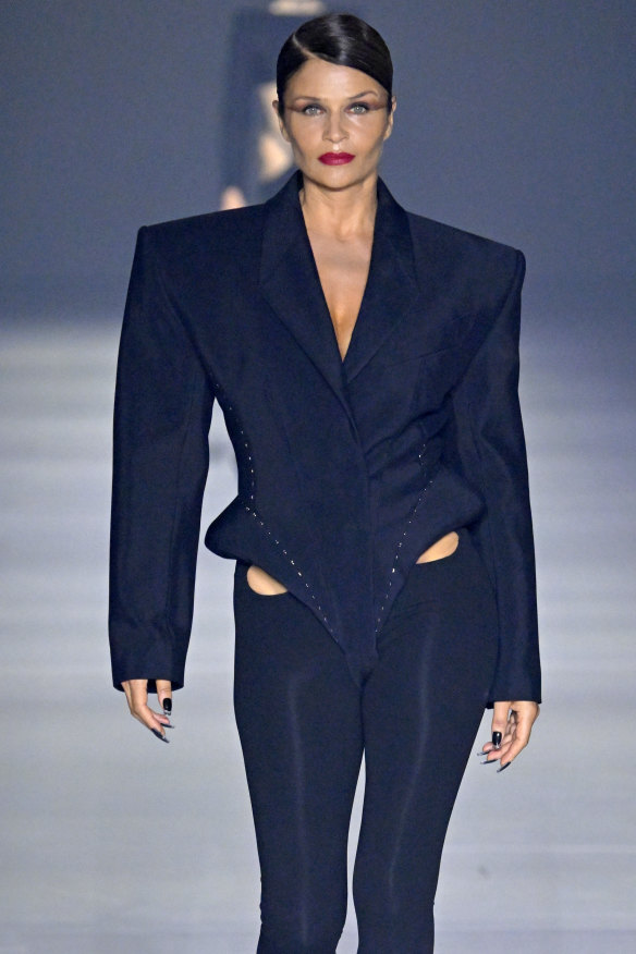 Helena Christensen walked the Mugler Womenswear Spring/Summer 2024 show as part of Paris Fashion Week in October 2023.