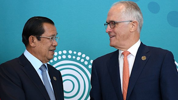 Prime Minister Malcolm Turnbull with Cambodian Prime Minister Hun Sen in Sydney last week.