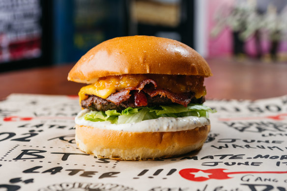 Bonditony’s Trippin Zeahorse burger, with bacon.