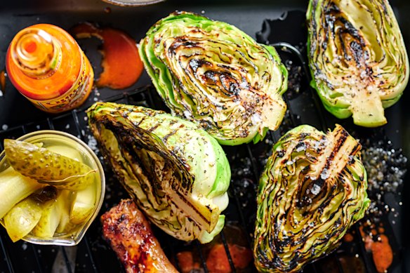 Grilled sugarloaf cabbage and ranch dressing are a perfect foil for chargrilled buffalo chicken.