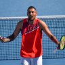 Nick Kyrgios in action on day three of the 2022 Australian Open