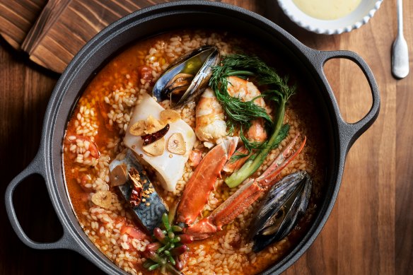 Carolino seafood rice at Marmelo, the new Melbourne restaurant from Ross and Sunny Lusted.