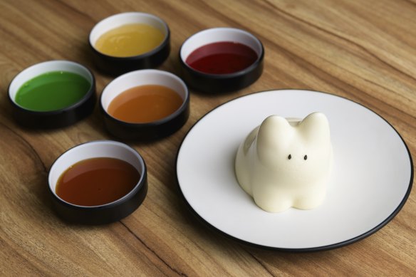 Bunny pudding served with either golden, strawberry, honeydew, lemon or caramel syrup.