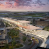 An artist’s impression of a proposed elevated rail station at Melbourne Airport. It remains in limbo.