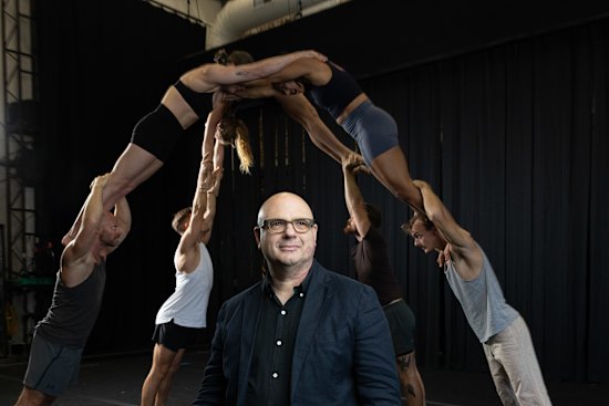 Circa’s artistic director Yaron Lifschitz in Brisbane with performers. “You can walk down the street in Paris and say you’re from Circa and they love you, it’s like celebrity status,” says one arts consultant.